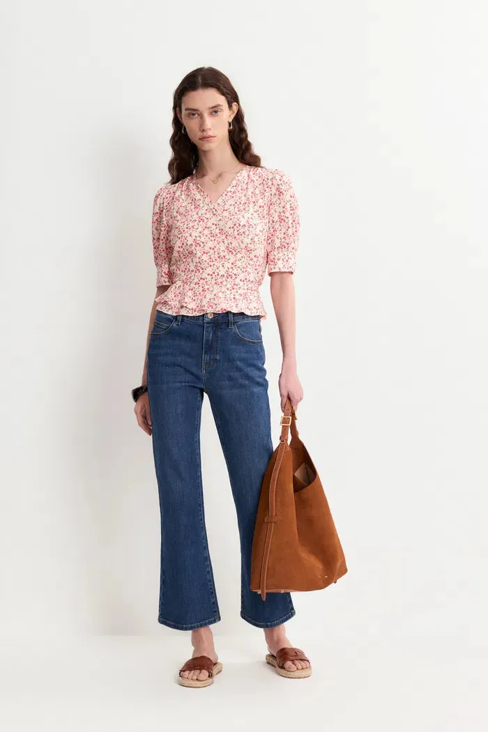 Irisa Floral Pink Blouse Top in Matte Mulberry Silk Crepe sold by Fabrique product image thumbnail 3