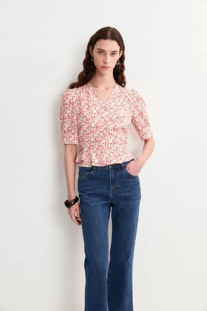 Irisa Floral Pink Blouse Top in Matte Mulberry Silk Crepe sold by Fabrique product image thumbnail 4