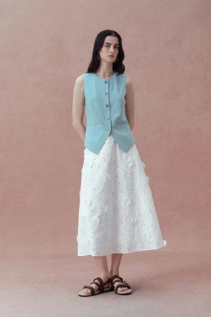 Olivia Hand Stitched Flora Applique Maxi Skirt in Cotton sold by Fabrique product image thumbnail 2