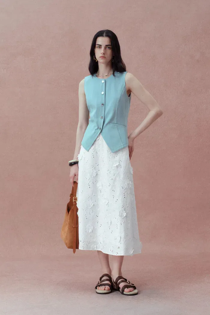 Olivia Hand Stitched Flora Applique Maxi Skirt in Cotton sold by Fabrique product image thumbnail 3