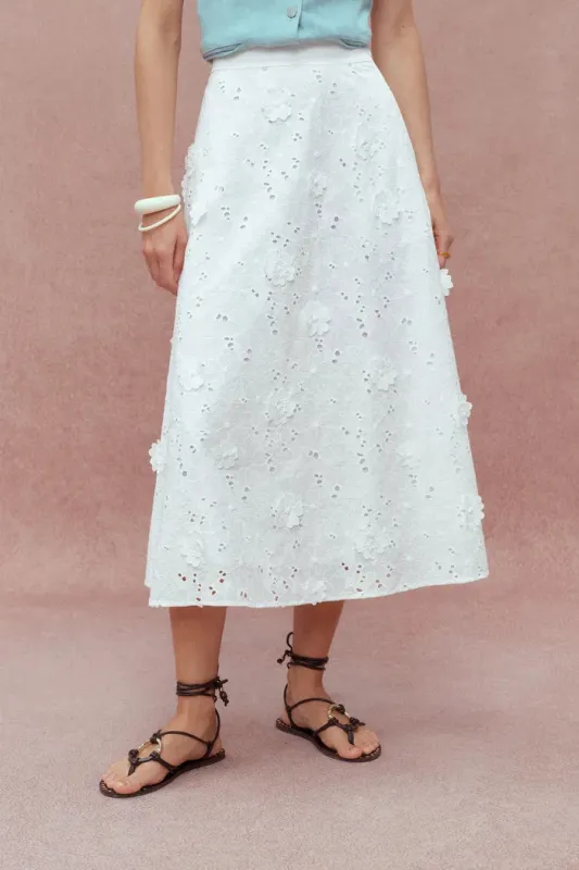Olivia Hand Stitched Flora Applique Maxi Skirt in Cotton sold by Fabrique