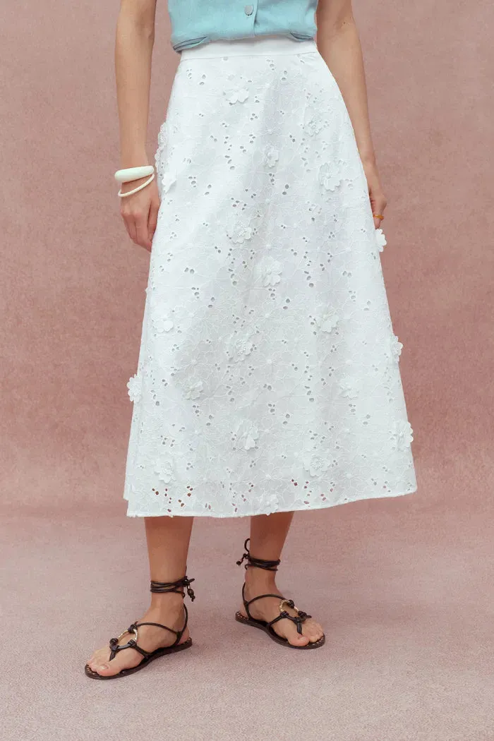 Olivia Hand Stitched Flora Applique Maxi Skirt in Cotton sold by Fabrique