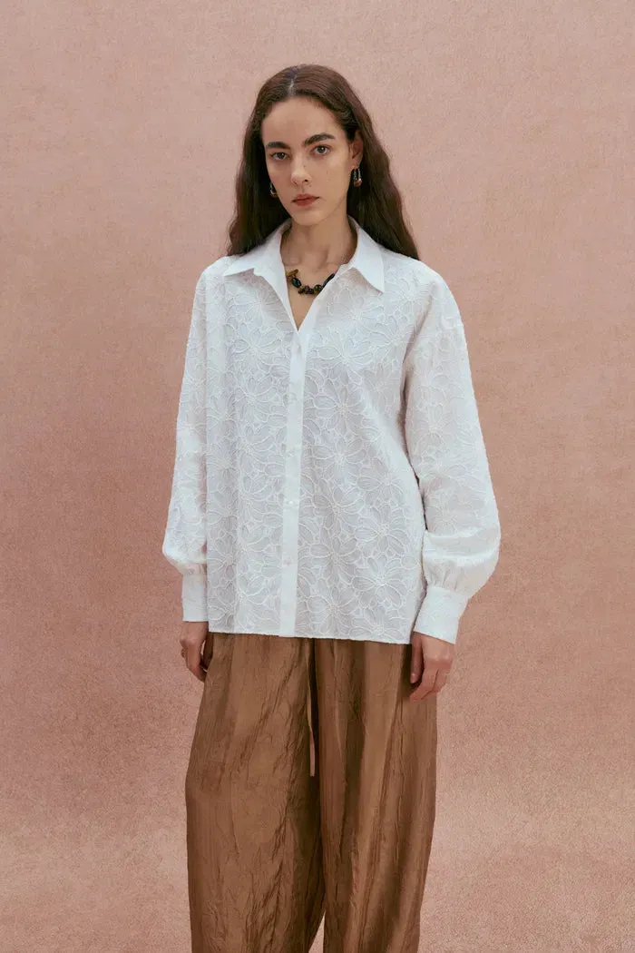 Adeline Hand Sewn Sequin Jacquard Button-Up Shirt in Cotton sold by Fabrique product image thumbnail 2