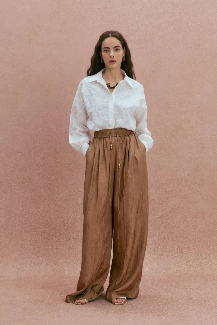 Adeline Hand Sewn Sequin Jacquard Button-Up Shirt in Cotton sold by Fabrique