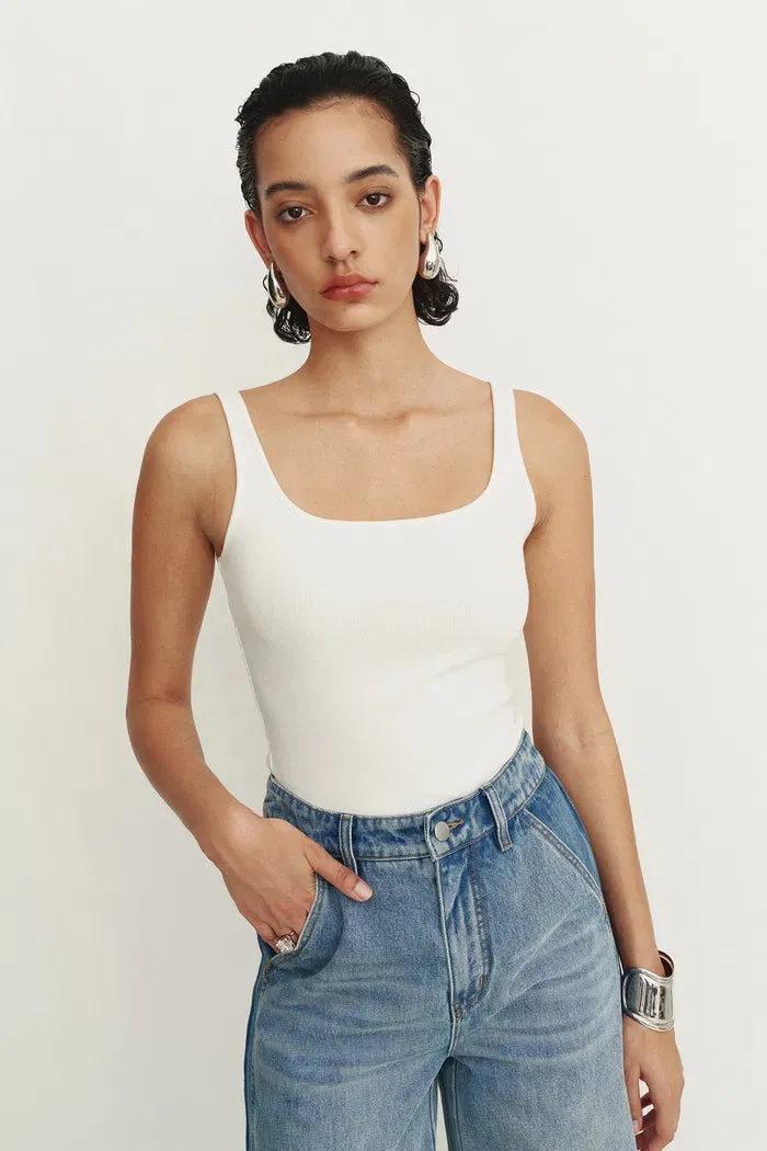 Liz Square Neck Body Con Sleeveless Tank Top in High-Stretch Ribbed Knit sold by Fabrique product image thumbnail 2
