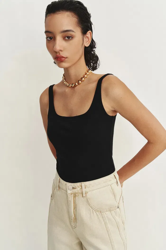 Liz Square Neck Body Con Sleeveless Tank Top in High-Stretch Ribbed Knit sold by Fabrique product image thumbnail 2