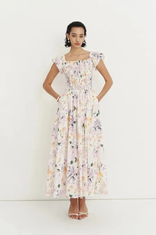 Serenity Flutter Sleeve Flora Dress in Cotton sold by Fabrique