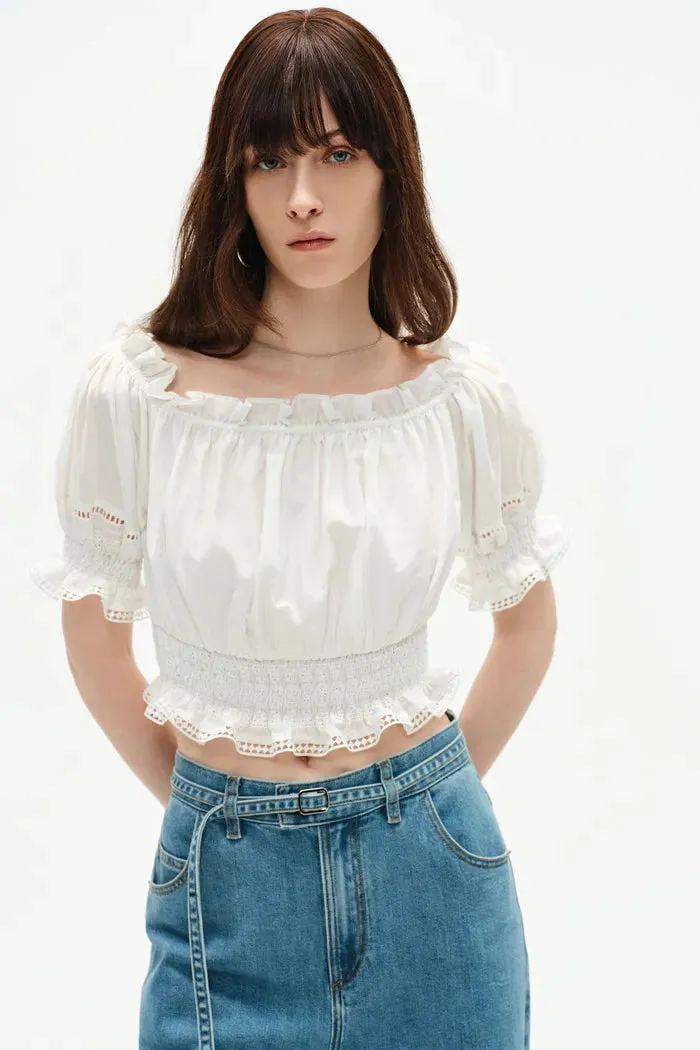 Oluka Off Shoulder Cropped Blouse in Silk-Cotton Blend sold by Fabrique product image thumbnail 5