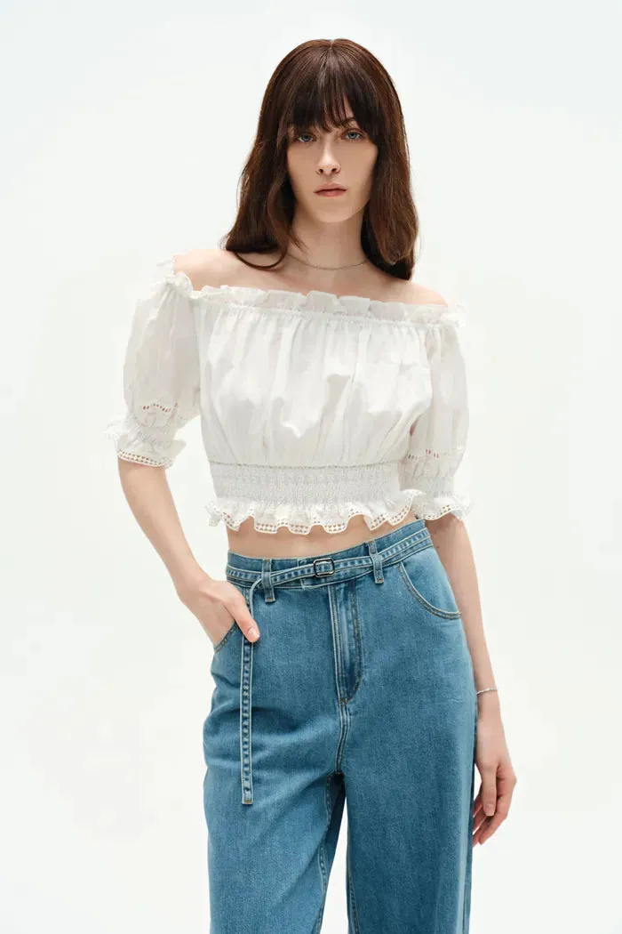 Oluka Off Shoulder Cropped Blouse in Silk-Cotton Blend sold by Fabrique product image thumbnail 2