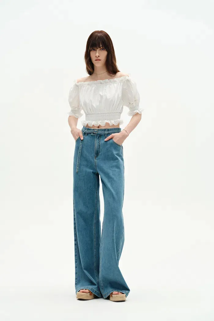 Oluka Off Shoulder Cropped Blouse in Silk-Cotton Blend sold by Fabrique product image thumbnail 3