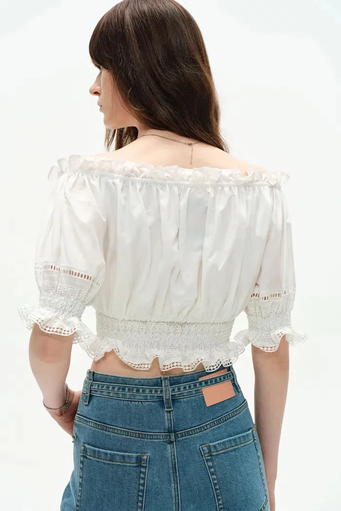 Oluka Off Shoulder Cropped Blouse in Silk-Cotton Blend sold by Fabrique product image thumbnail 4