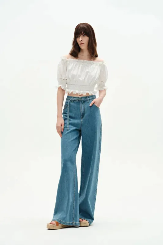 Oluka Off Shoulder Cropped Blouse in Silk-Cotton Blend sold by Fabrique