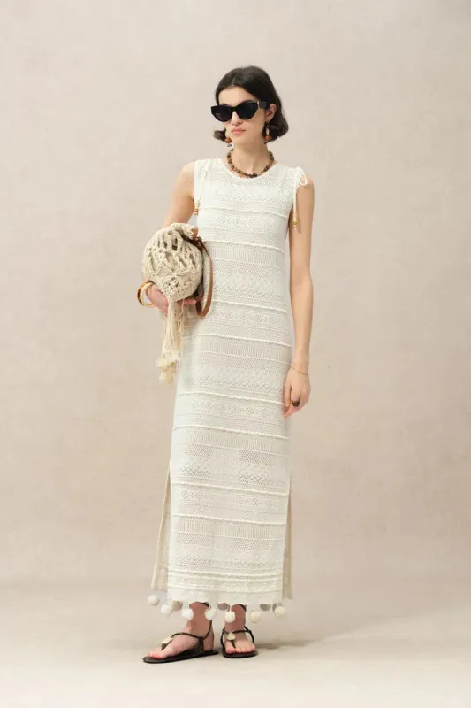 Sibilla Multi Stitchwork Maxi Crochet Dress in Cotton Knit made by Fabrique
