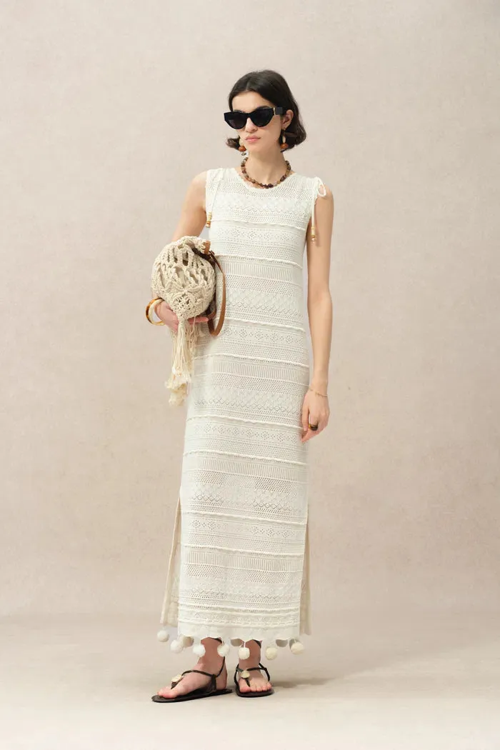 Sibilla Multi Stitchwork Maxi Crochet Dress in Cotton Knit sold by Fabrique