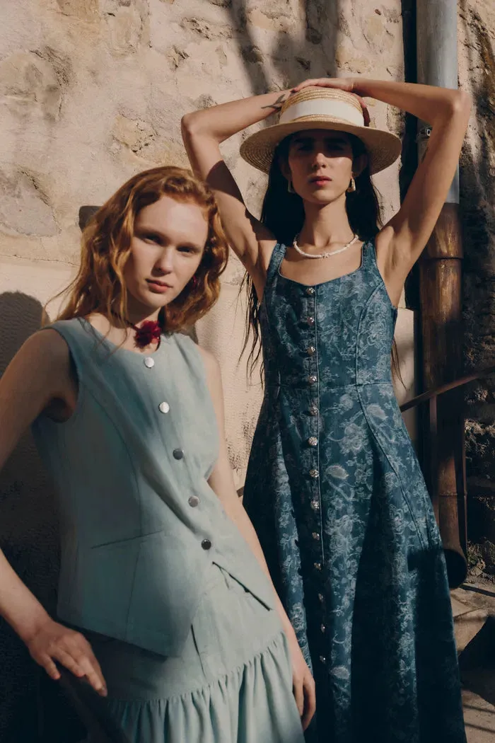 Ella Flora Laserwork Strap Maxi Dress in Cotton Denim sold by Fabrique product image thumbnail 4