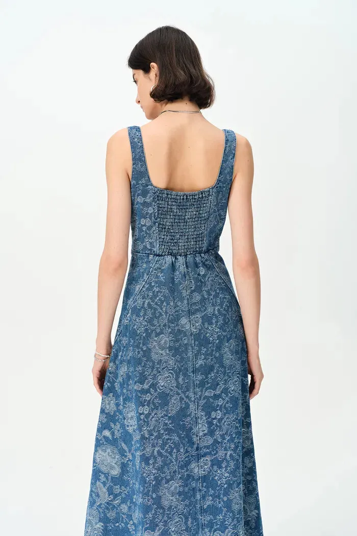Ella Flora Laserwork Strap Maxi Dress in Cotton Denim sold by Fabrique product image thumbnail 2