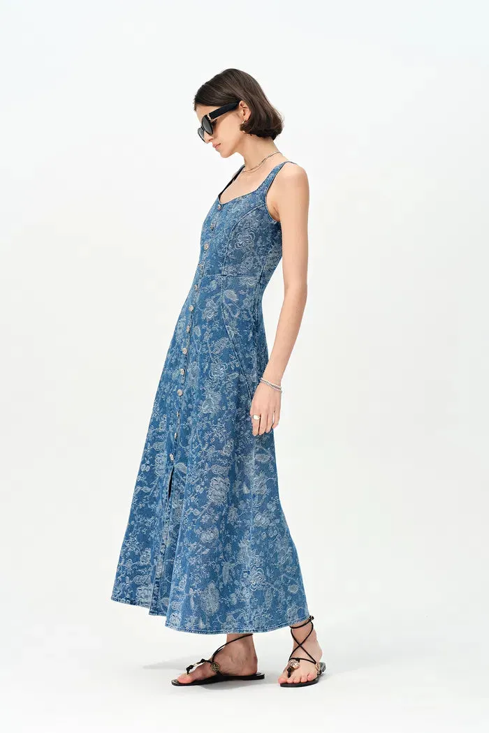 Ella Flora Laserwork Strap Maxi Dress in Cotton Denim sold by Fabrique product image thumbnail 5