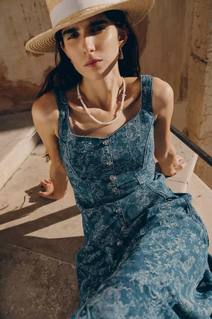 Ella Flora Laserwork Strap Maxi Dress in Cotton Denim sold by Fabrique product image thumbnail 3