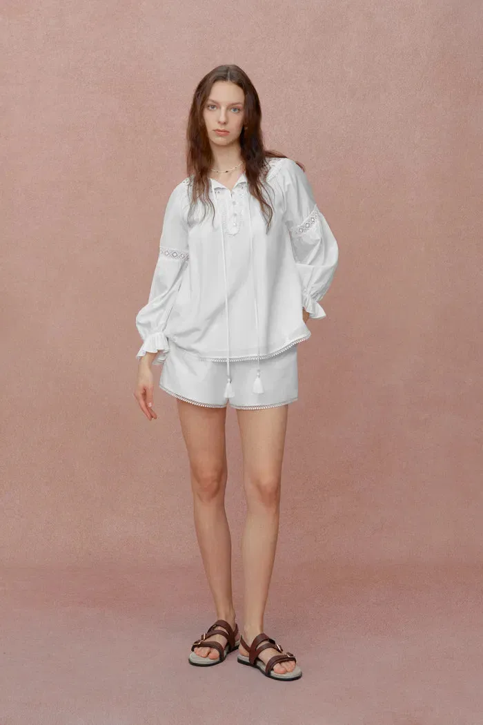 Emily Embroidered Collar Top and Shorts Matching Set in Silk Cotton Blend sold by Fabrique product image thumbnail 3