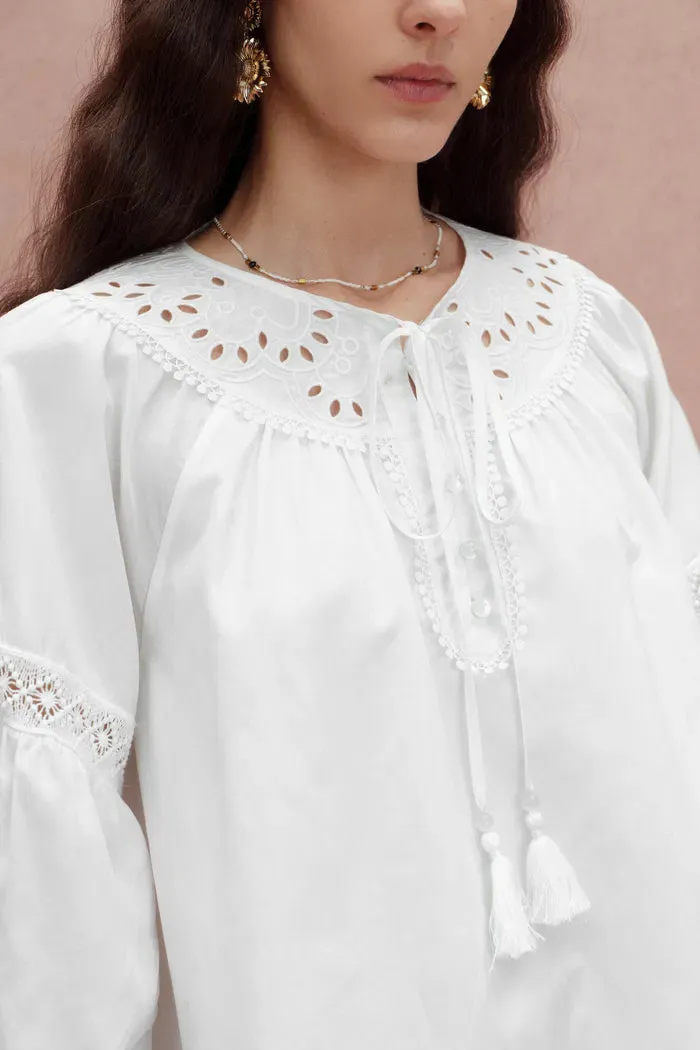 Emily Embroidered Collar Top and Shorts Matching Set in Silk Cotton Blend sold by Fabrique product image thumbnail 4