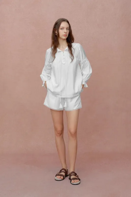 Emily Embroidered Collar Top and Shorts Matching Set in Silk Cotton Blend sold by Fabrique
