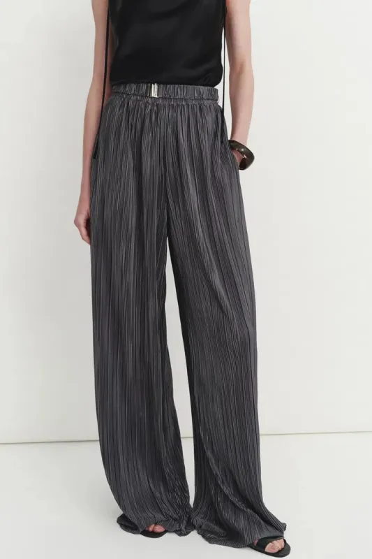 Vesper Belted Reflective Pants in Pleated Microfiber sold by Fabrique