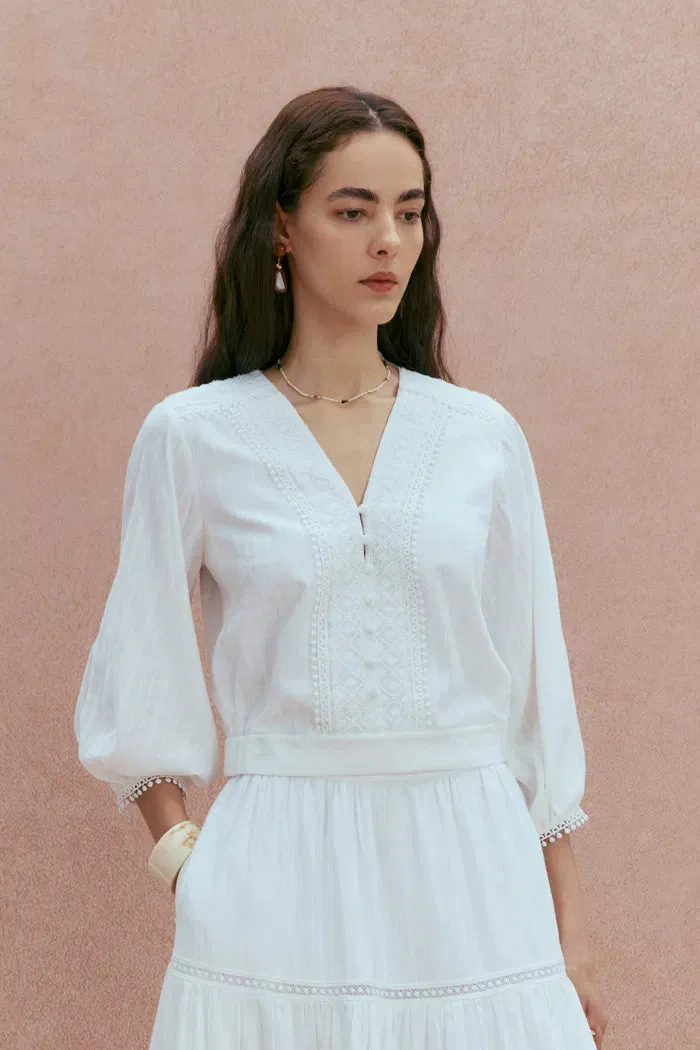 Elli Embroidery Puff Sleeve Blouse Top in Cotton sold by Fabrique product image thumbnail 3