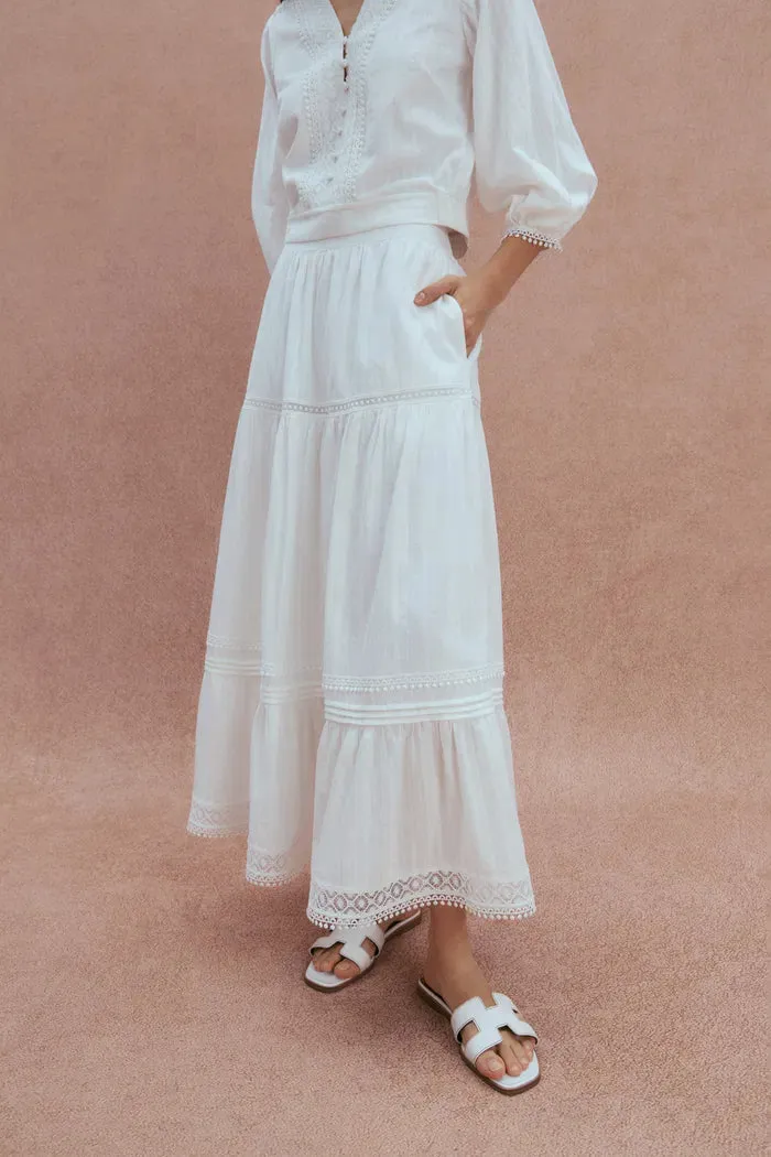 Sybilla Tiered Openwork Maxi Skirt in Cotton sold by Fabrique product image thumbnail 5