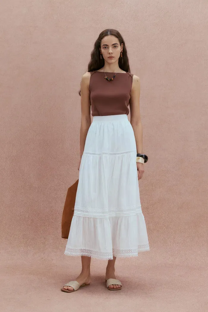 Sybilla Tiered Openwork Maxi Skirt in Cotton sold by Fabrique product image thumbnail 2