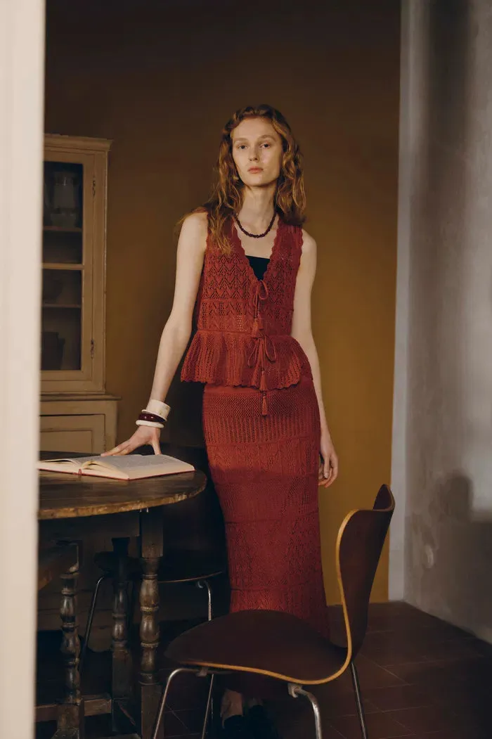 Grazia Heart Shaped Openwork Sleeveless Top and Skirt Set in Linen Blend sold by Fabrique product image thumbnail 2