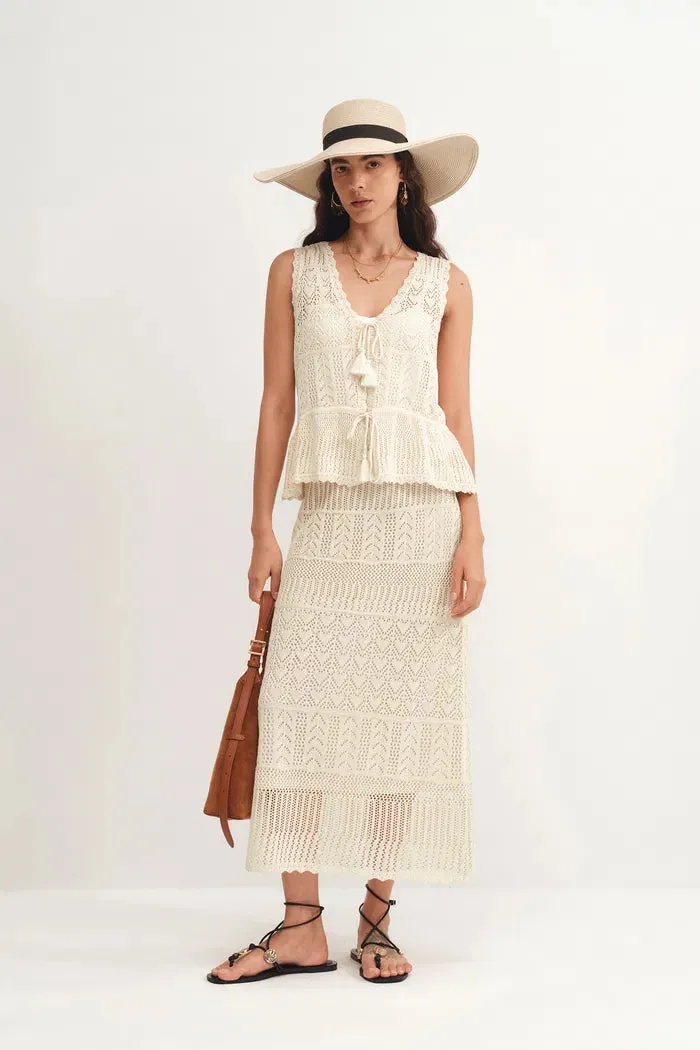 Grazia Sleeveless Ruffled Hem Top and Skirt Set in Linen Blend Knit sold by Fabrique