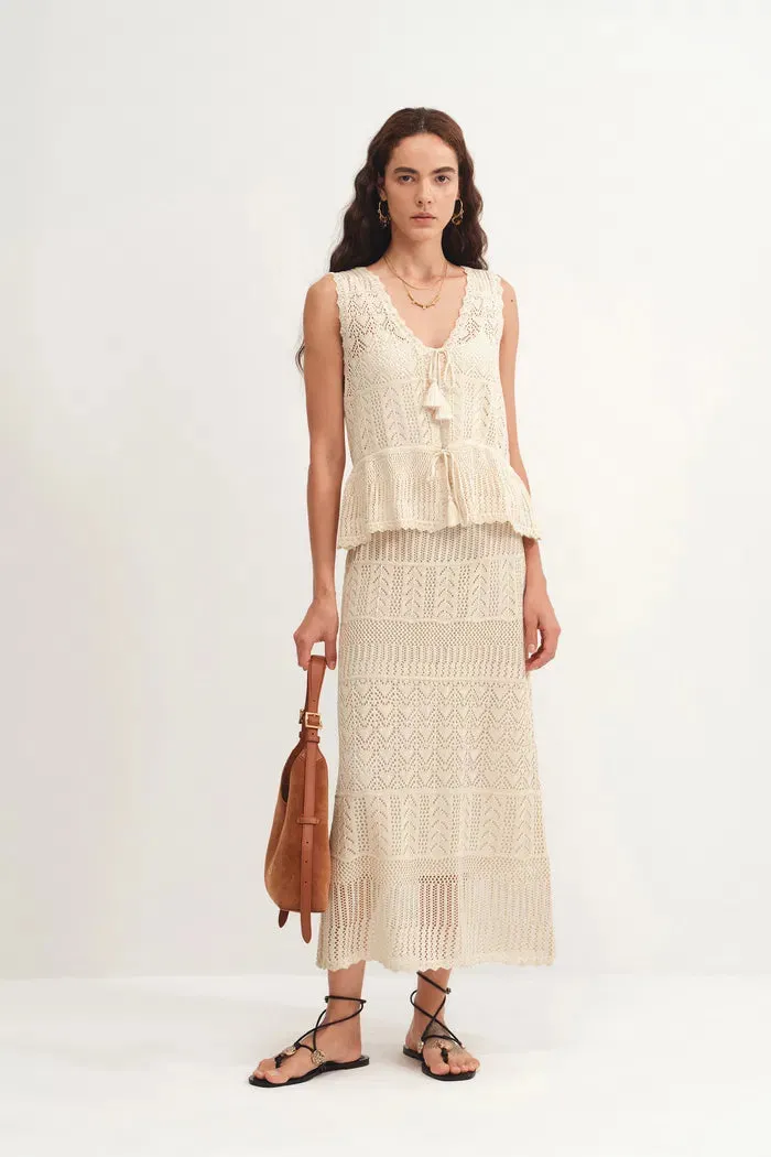 Grazia Sleeveless Ruffled Hem Top and Skirt Set in Linen Blend Knit sold by Fabrique product image thumbnail 3