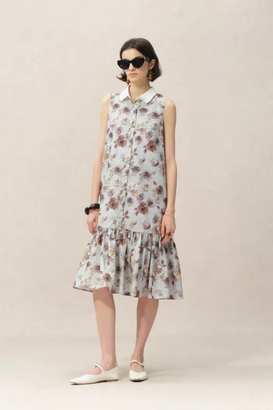 Demi Sleeveless Print Dress in Silk-Cotton sold by Fabrique