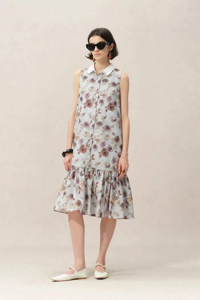 Demi Sleeveless Print Dress in Silk-Cotton sold by Fabrique