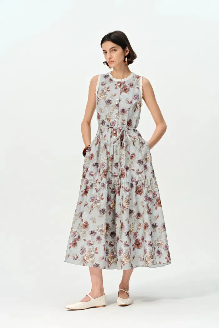 Sabrina Ruffle Hand Painted Flora Print Dress in Silk Cotton sold by Fabrique product image thumbnail 5