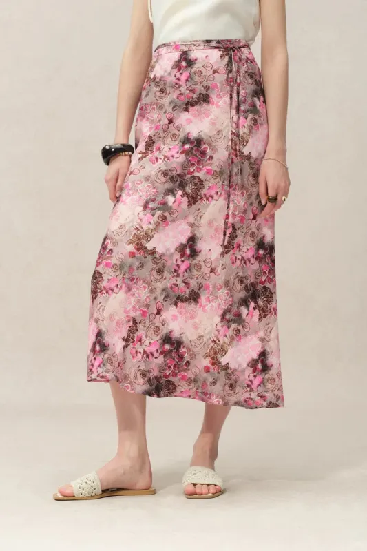 Athena Flora Print Skirt in 22MM Mulberry Silk sold by Fabrique