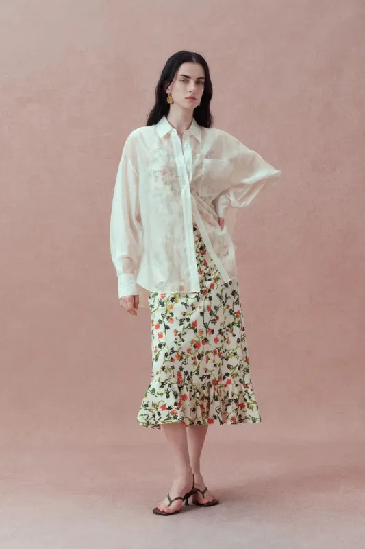 Bella White Sheer Button-Up Shirt in Organza sold by Fabrique