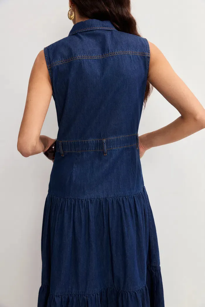 Mila Pocketed Tiered Dress in Cotton Denim sold by Fabrique product image thumbnail 5