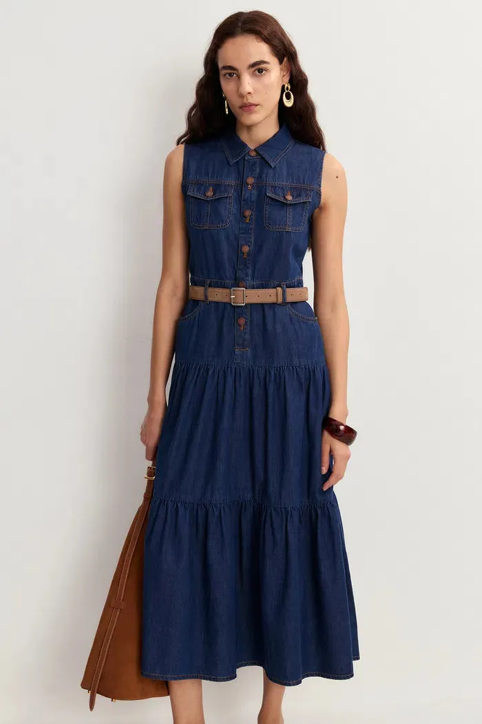 Mila Pocketed Tiered Dress in Cotton Denim sold by Fabrique product image thumbnail 2