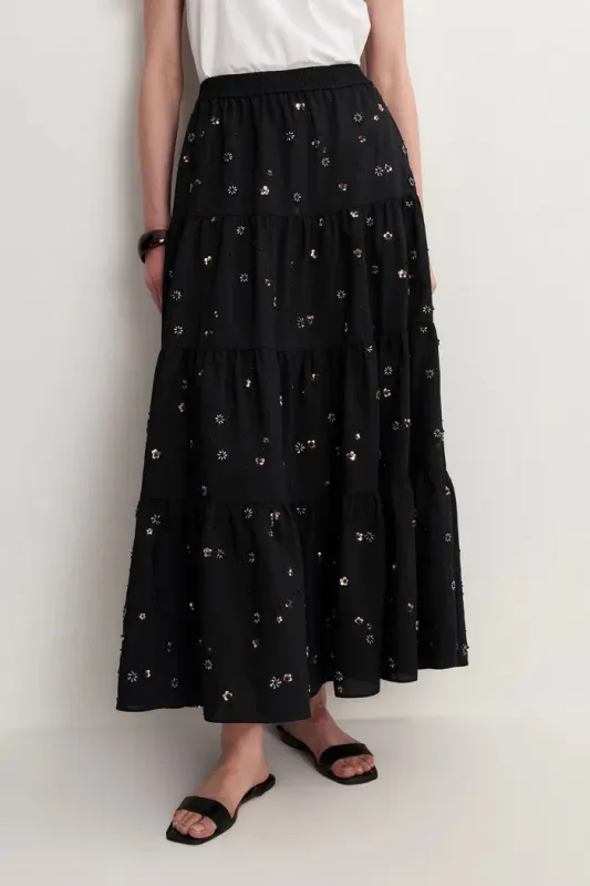 Emily Hand Beaded Sequin Embroidered Maxi Skirt in Beaded Wool Blend sold by Fabrique
