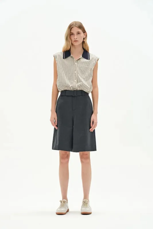 Nino Contrast Collar Sleeveless Shirt Top in Cotton Poplin sold by Fabrique