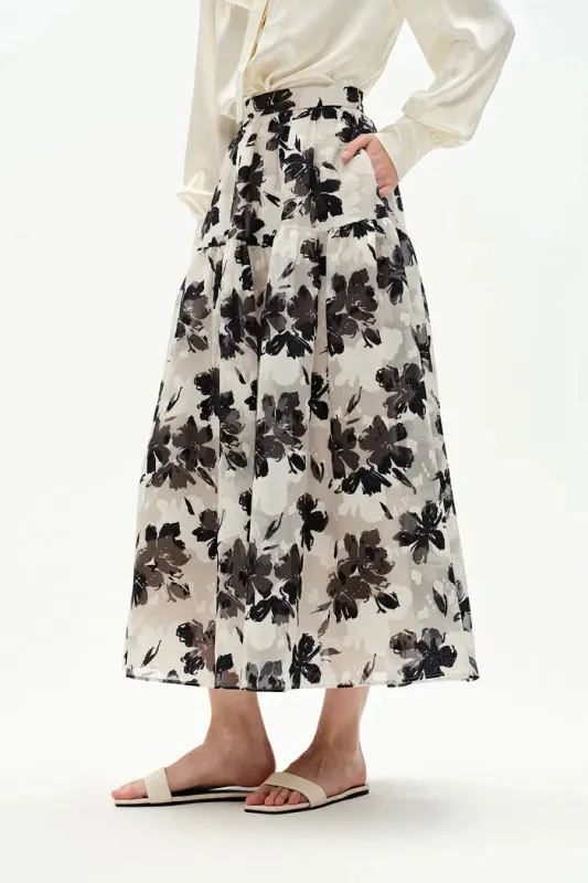 Rhea Jacquard Extended Print Skirt in Heavy Jacquard Mesh sold by Fabrique