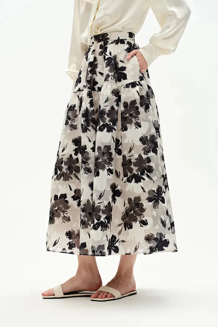 Rhea Jacquard Extended Print Skirt in Heavy Jacquard Mesh sold by Fabrique