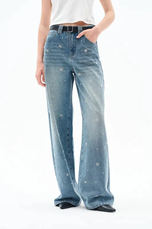 Nico Hand Sewn Embellished Jeans in New Lightweight Washed Denim sold by Fabrique