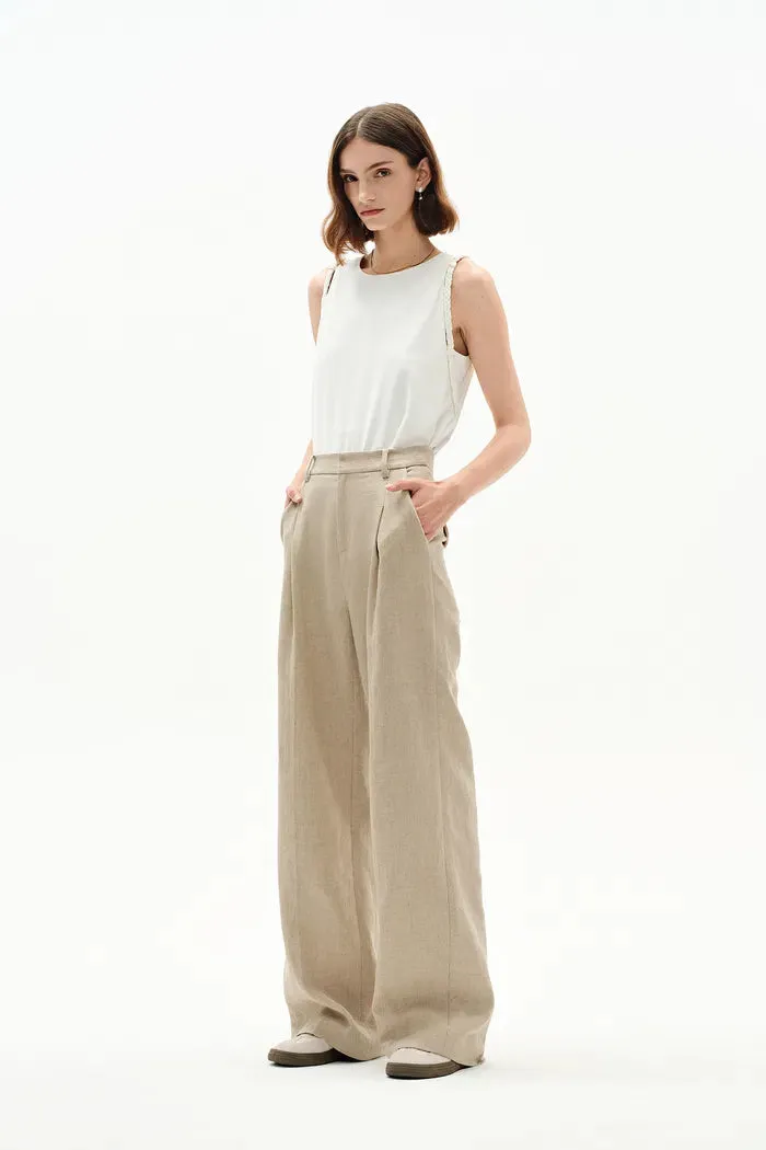 Troy Front Pleated Wide Leg Suit Pants in Dew Retted French Linen sold by Fabrique product image thumbnail 3