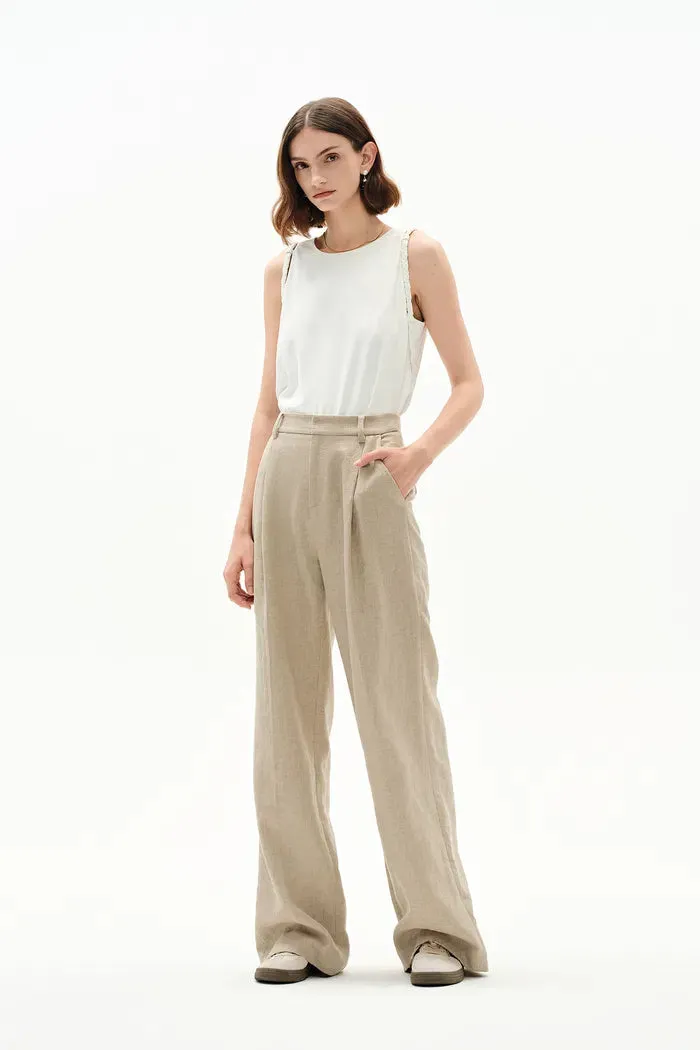 Troy Front Pleated Wide Leg Suit Pants in Dew Retted French Linen sold by Fabrique product image thumbnail 4