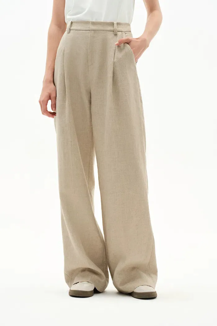 Troy Front Pleated Wide Leg Suit Pants in Dew Retted French Linen sold by Fabrique