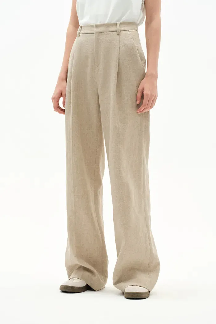 Troy Front Pleated Wide Leg Suit Pants in Dew Retted French Linen sold by Fabrique product image thumbnail 5