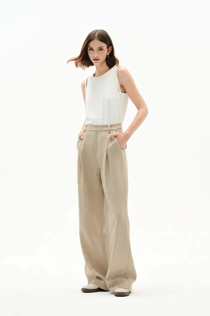 Troy Front Pleated Wide Leg Suit Pants in Dew Retted French Linen sold by Fabrique product image thumbnail 2