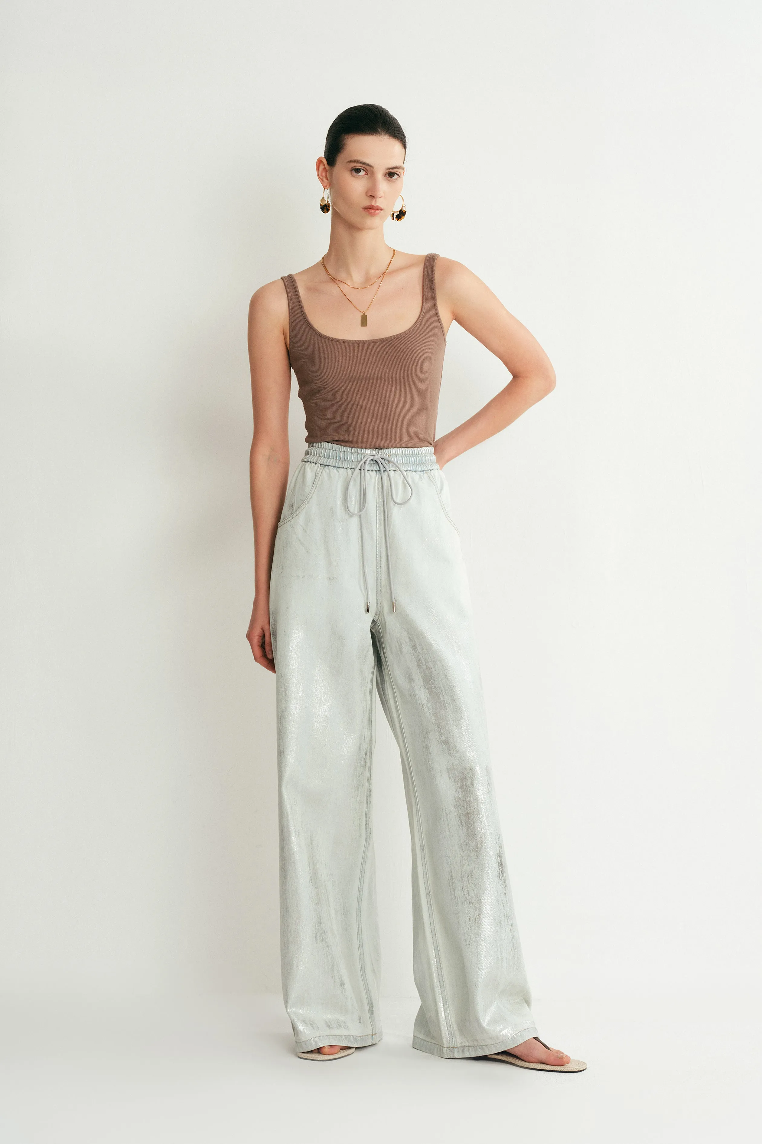 Galaxy Shimmer Coated Wide Leg Jeans in Summer Denim sold by Fabrique product image thumbnail 3